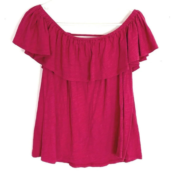 Rebecca Minkoff Off The Shoulder Top Womens Size Small Pink Shirt Diosa Ruffled - Picture 1 of 13
